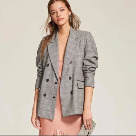 Joie Tomika Double Breasted Black and Gray Plaid Women's Blazer - Picture 9 of 9